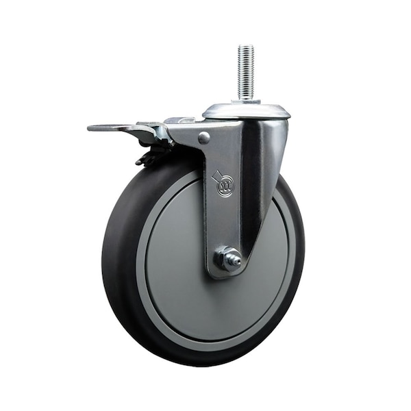 6 Inch Thermoplastic  Rubber Wheel Swivel 34 Inch Threaded Stem Caster Total Lock Brake SCC